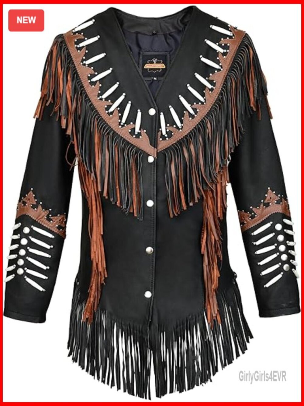 Genuine Cowhide Leather Jacket with Beaded Fringe Western Cowgirl Style